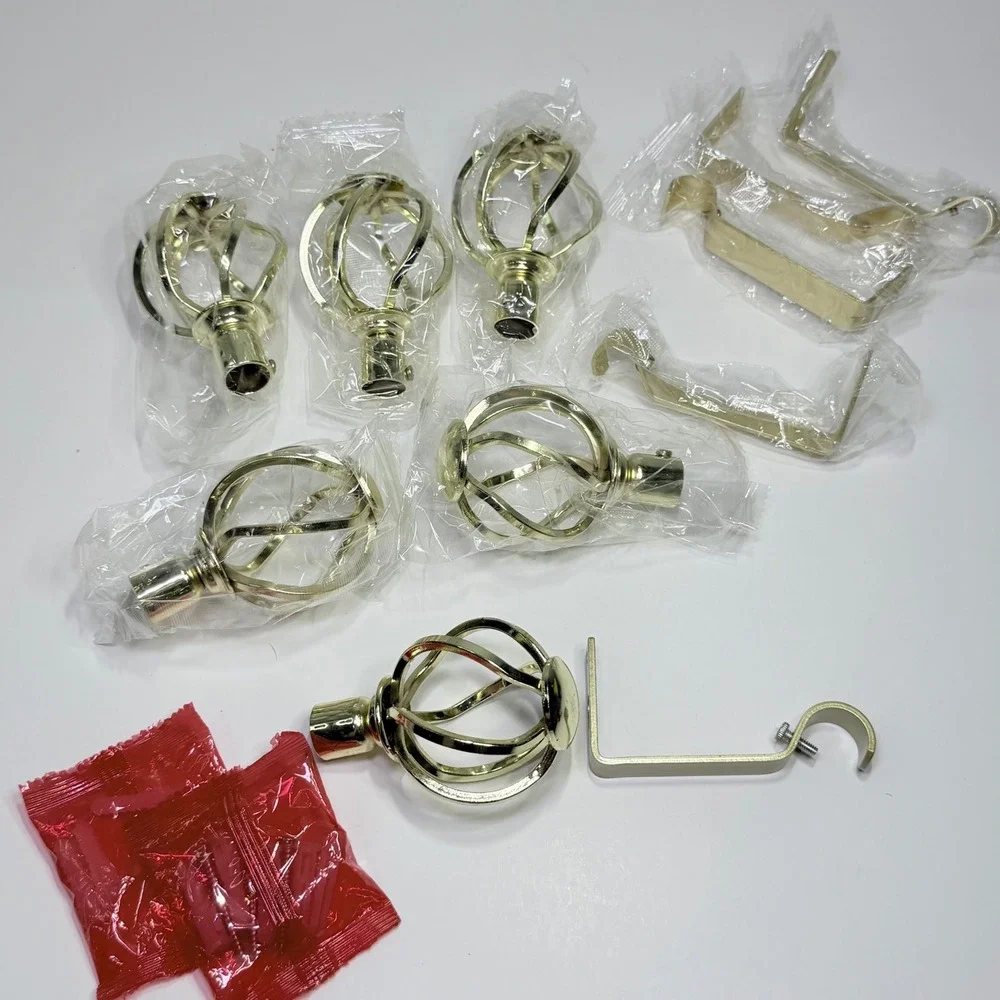 Gold Cage Curtain Rod Finials and Brackets Set of 6 Twisted Sphere Hardware